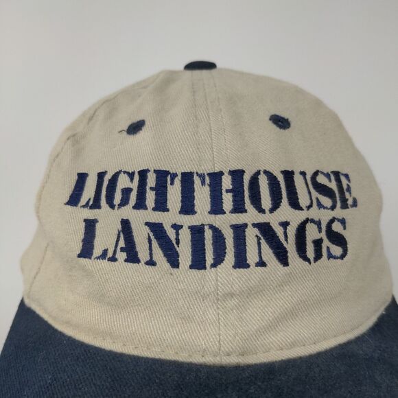 Lighthouse Landings Slideback Hat Beige Blue Adjustable Embroidered Logo - Picture 4 of 12